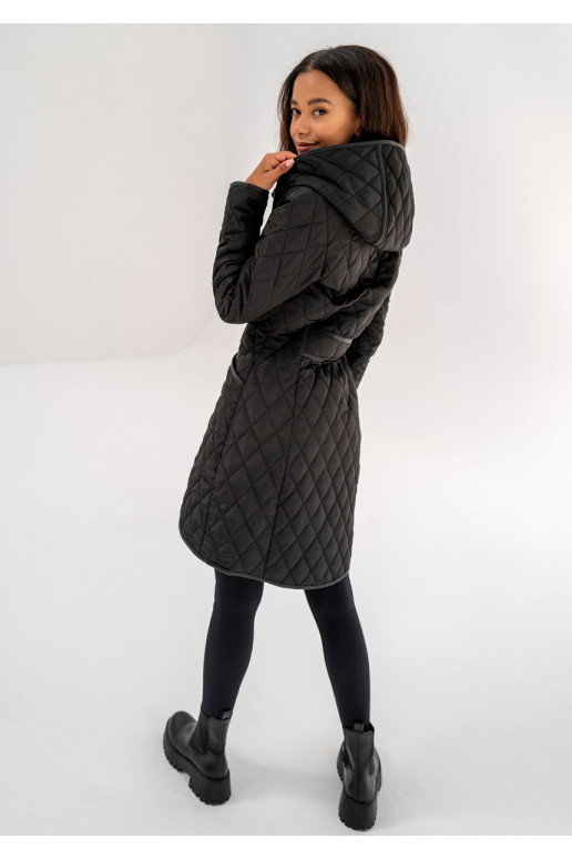 Black snap buttoned tight fit midi coat