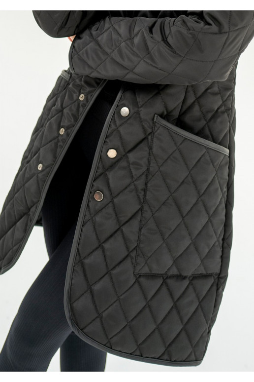 Black snap buttoned tight fit midi coat