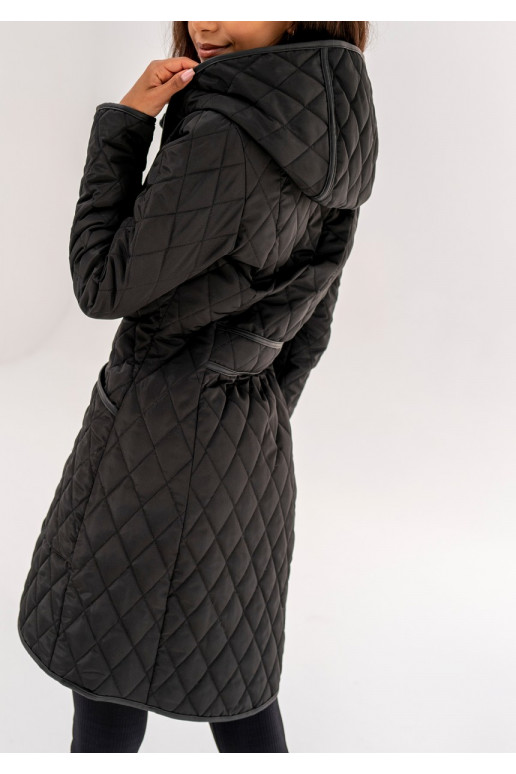 Black snap buttoned tight fit midi coat