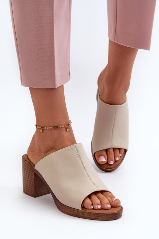Elegant Light Women's Sandals with Heels Beige Varnila