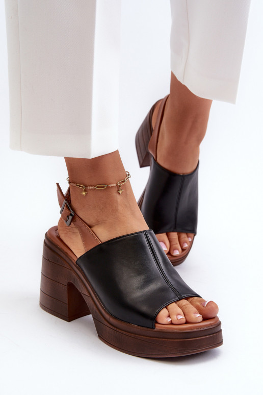 Elegant Women's Sandals in Beige Eco Leather on Block Heel Vattima