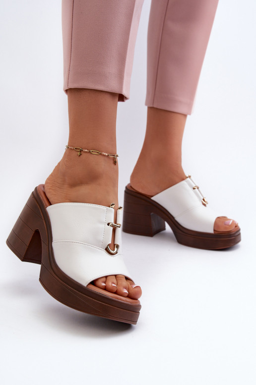 Women's Eco Leather Platform and Block Heel White Sandals Dafira