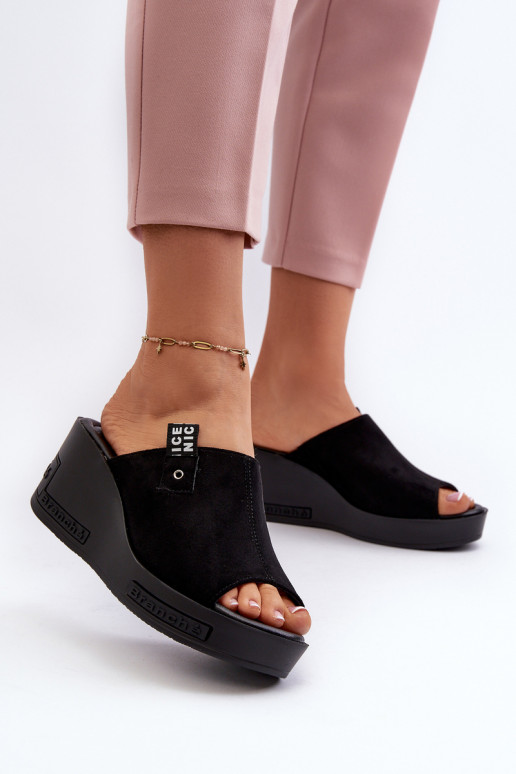 Women's Black Wedge Sandals Vleni
