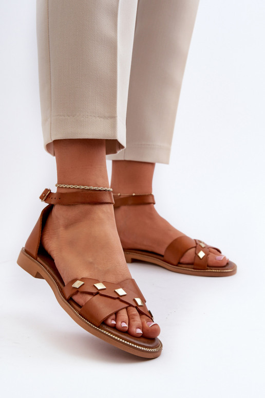 Zazoo 40378 Flat Women's Leather Sandals Brown
