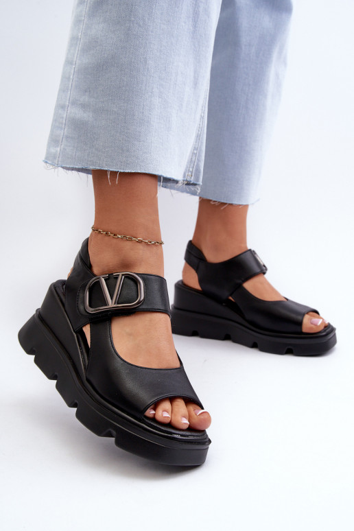 Women's Black Wedge and Platform Sandals in Eco Leather Triaola