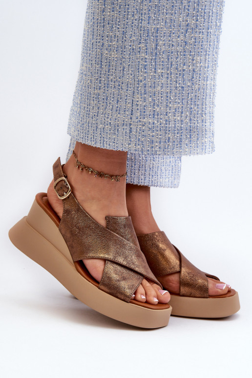 Women's sandals made of eco leather on platform and wedge copper Vaiara