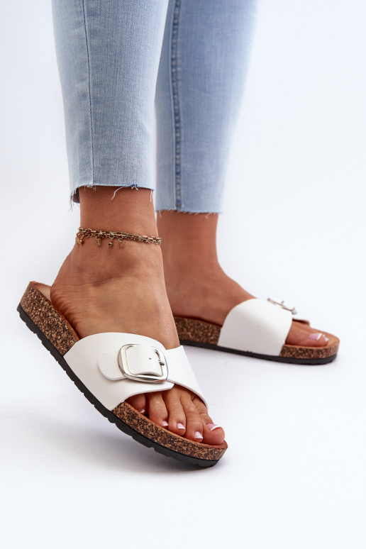 Women's Cork Platform Sandals with Buckle White Moaxi