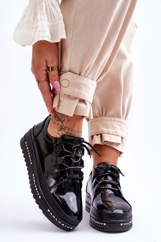 Black Platform Women's Glossy Sneakers S.Barski LR592B