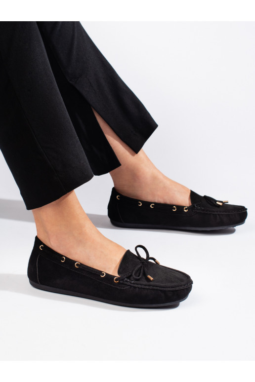black Women's moccasins of suede