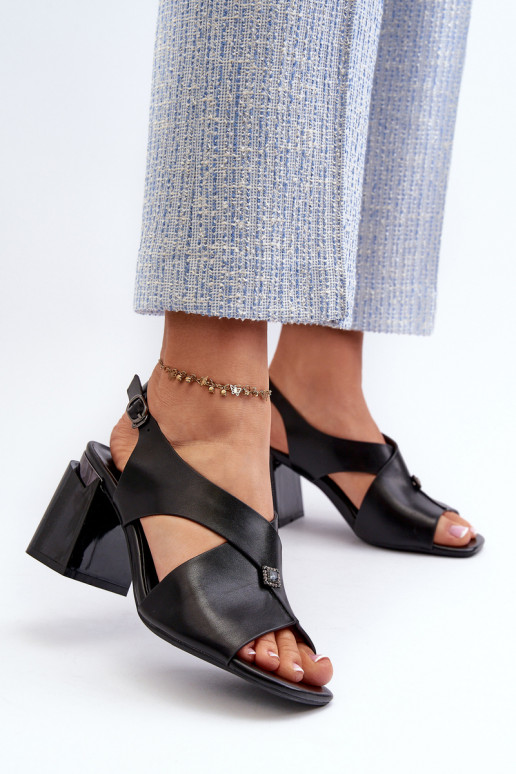Elegant Women's High Heel Sandals in Black Eco Leather Asellesa