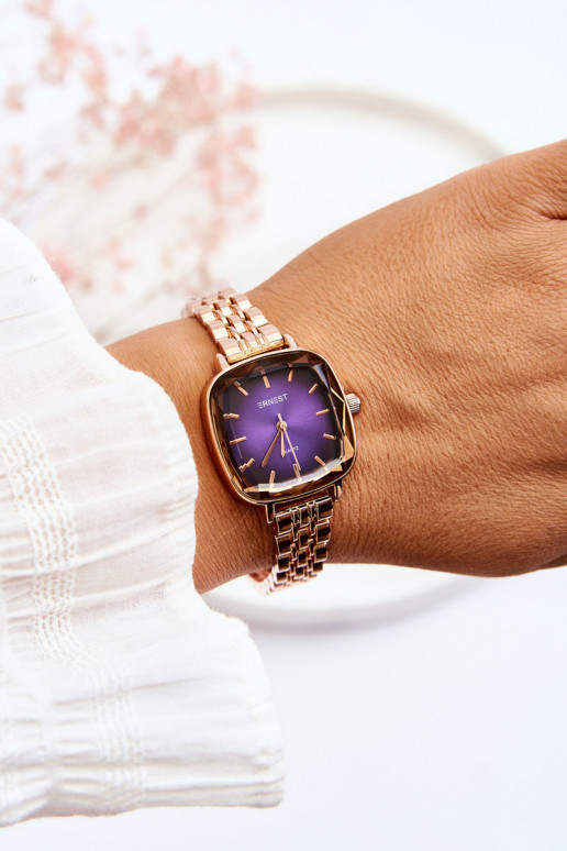 Fashionable Watch With Pink Dial ERNEST Rose Gold