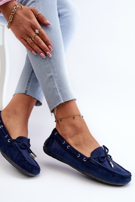 Women's Navy Suede Moccasins Si Passione