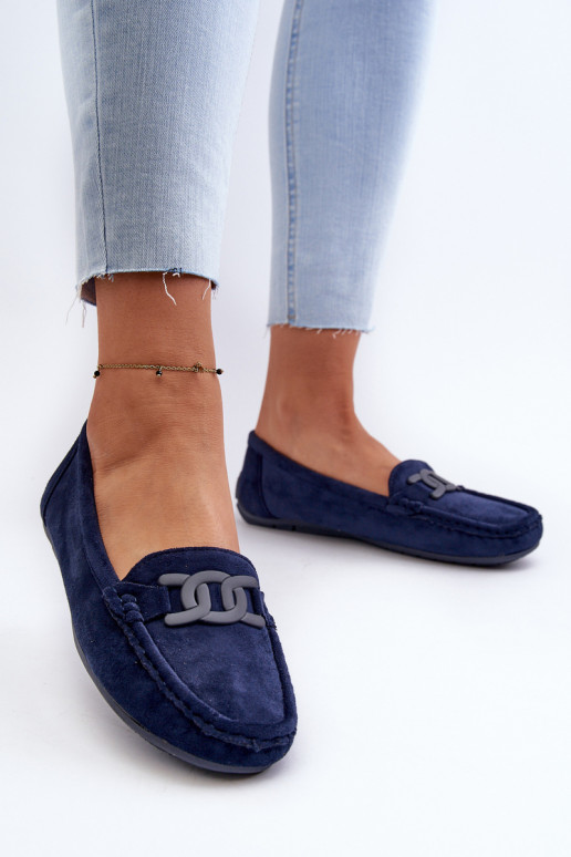 Women's Stylish Suede Moccasins Navy Blue Rabell