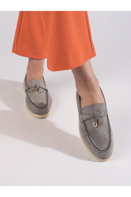 Women's moccasins of suede gray