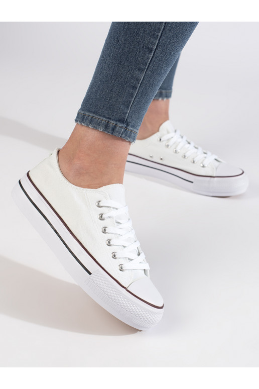 White classic model women's sneakers with platform