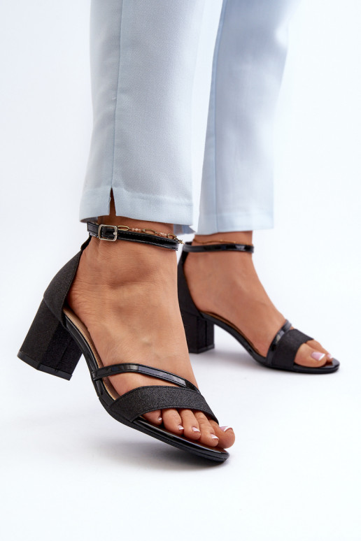 Black Low Heel Women's Glitter Sandals Ploemis