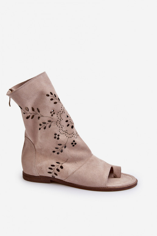 Zazoo 3437 Women's Suede Sandals With Zipper Beige Zazoo 3437 Women's Suede Sandals With Zipper Beige