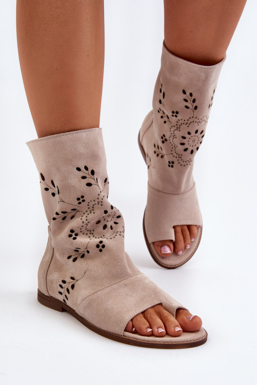 Zazoo 3437 Women's Suede Sandals With Zipper Beige Zazoo 3437 Women's Suede Sandals With Zipper Beige