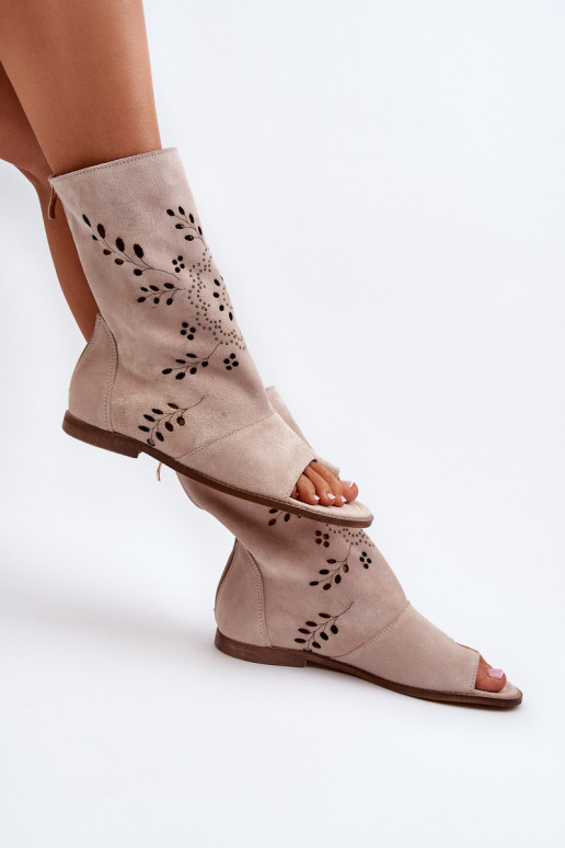 Zazoo 3437 Women's Suede Sandals With Zipper Beige Zazoo 3437 Women's Suede Sandals With Zipper Beige