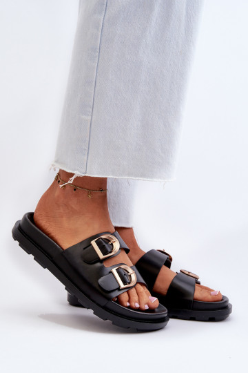 Women's Black Eco Leather Sandals with Buckles Valmira 2