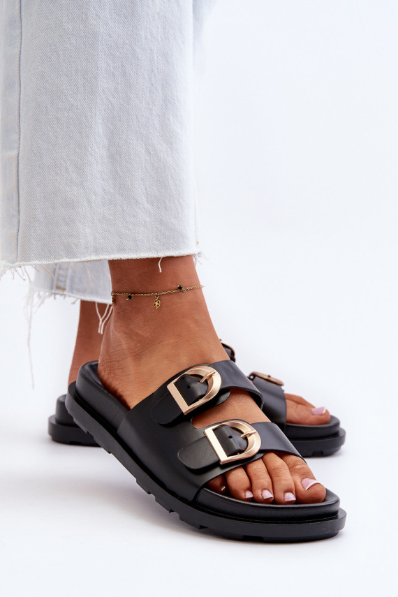 Women's Black Eco Leather Sandals with Buckles Valmira