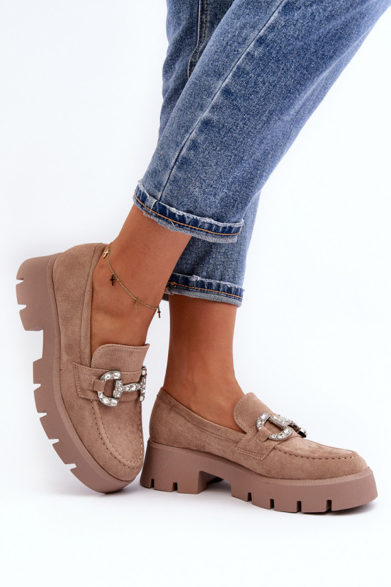 Women's Loafers with Beige Ornament Ellise