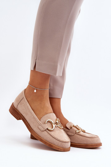 Women's Suede Moccasins with Beige Decoration Echonesa 2