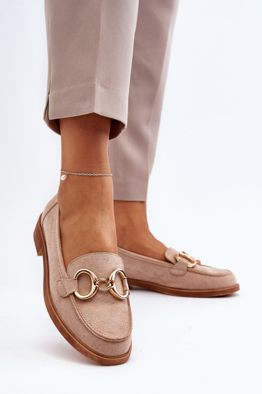 Women's Suede Moccasins with Beige Decoration Echonesa Women's Suede Moccasins with Beige Decoration Echonesa