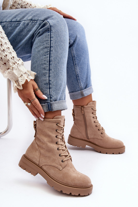 Women's Zip-Up Ankle Boots Light Beige Ninsuni