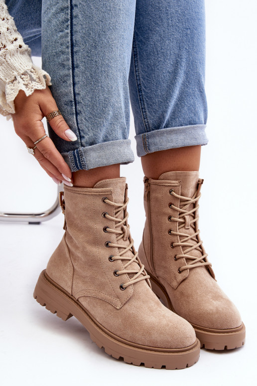 Women's Zip-Up Ankle Boots Light Beige Ninsuni Women's Zip-Up Ankle Boots Light Beige Ninsuni