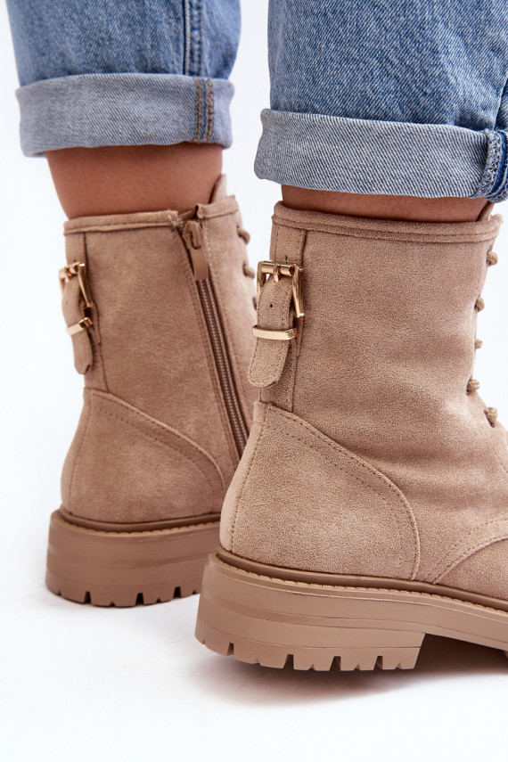 Women's Zip-Up Ankle Boots Light Beige Ninsuni