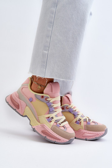 Women's Sneakers On Chunky Sole Pink-Yellow Peonema 2