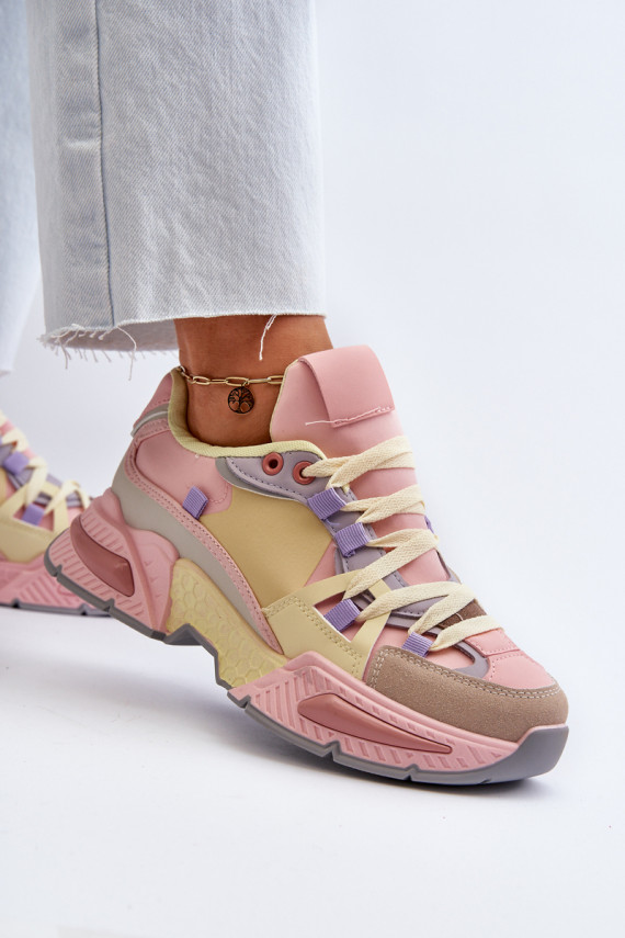 Women's Sneakers On Chunky Sole Pink-Yellow Peonema