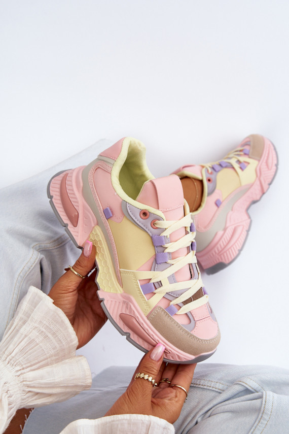 Women's Sneakers On Chunky Sole Pink-Yellow Peonema