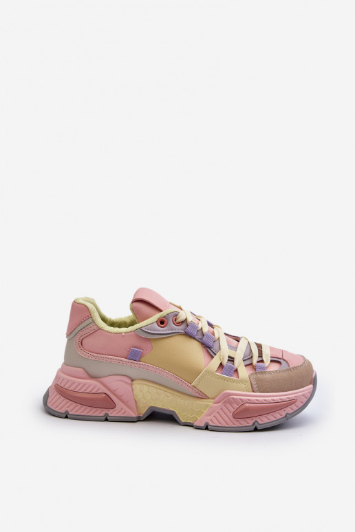 Women's Sneakers On Chunky Sole Pink-Yellow Peonema