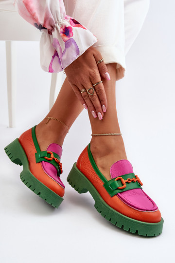 Women's Leather Moccasins With Decoration CheBello 4444 Orange 2