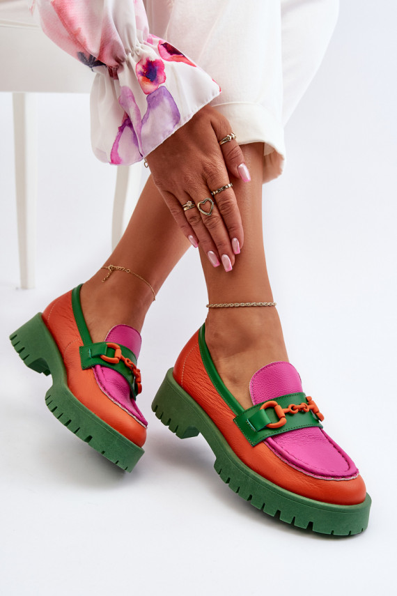 Women's Leather Moccasins With Decoration CheBello 4444 Orange