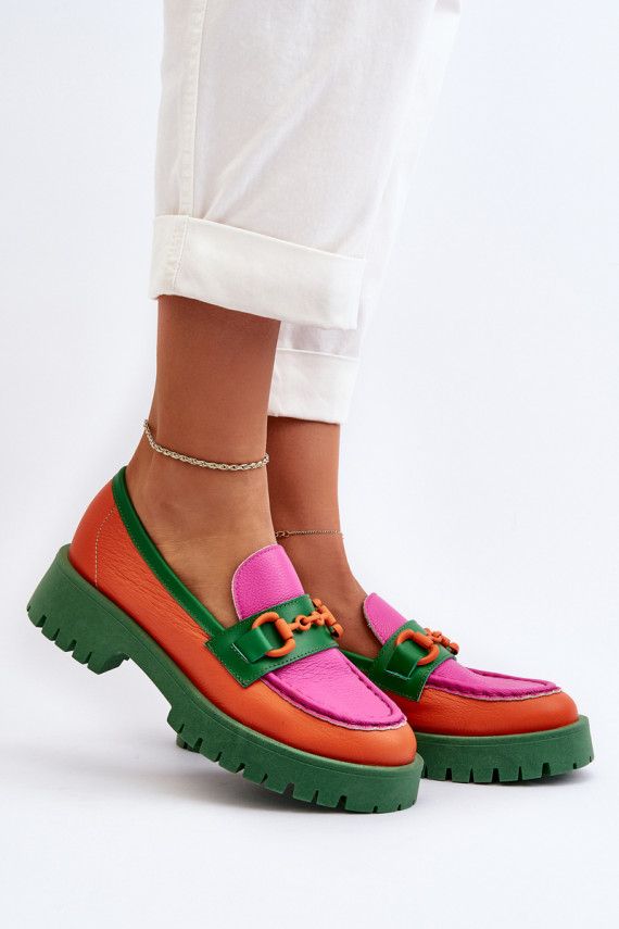 Women's Leather Moccasins With Decoration CheBello 4444 Orange