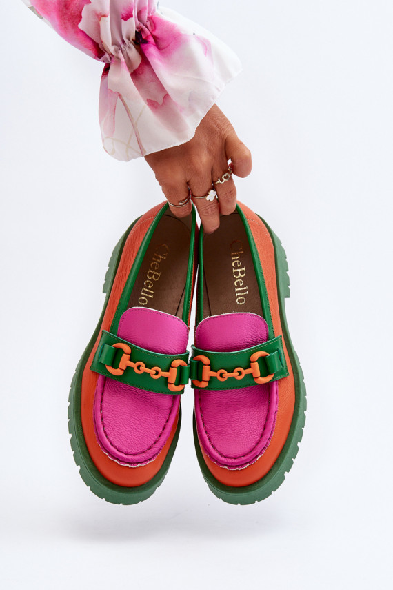 Women's Leather Moccasins With Decoration CheBello 4444 Orange
