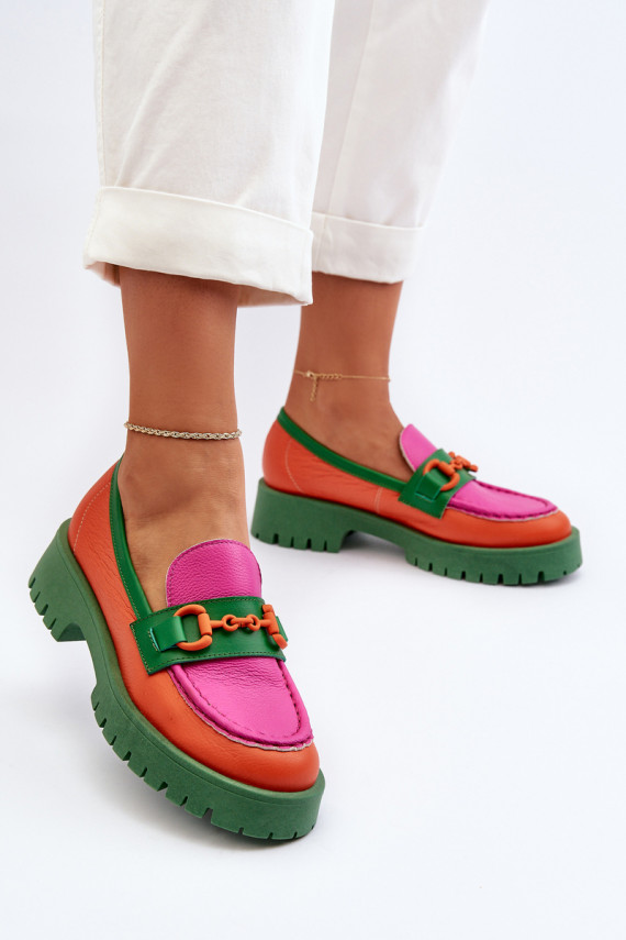 Women's Leather Moccasins With Decoration CheBello 4444 Orange