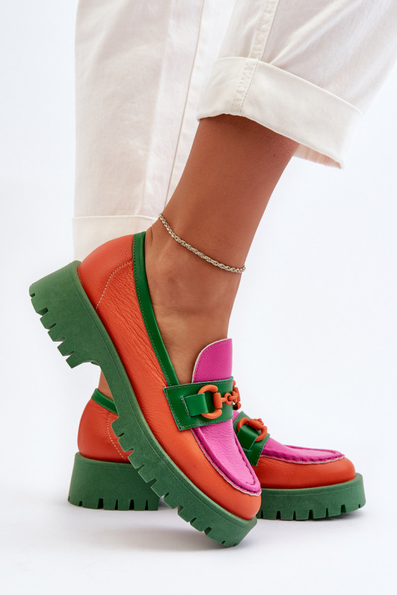 Women's Leather Moccasins With Decoration CheBello 4444 Orange