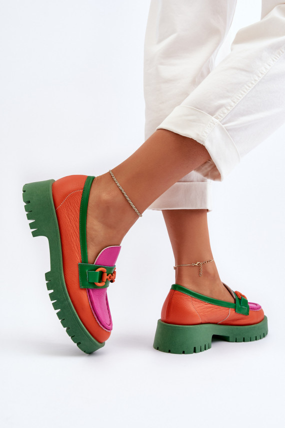 Women's Leather Moccasins With Decoration CheBello 4444 Orange