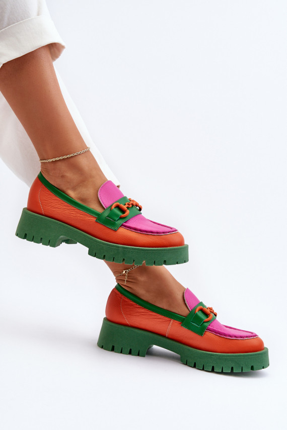 Women's Leather Moccasins With Decoration CheBello 4444 Orange