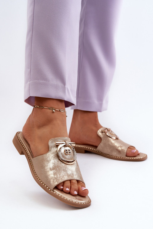 Elegant Shiny Women's Slippers with Decoration S.Barski KV27-032 Gold