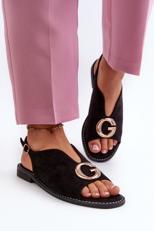 Elegant Women's Sandals with Eco Suede Decoration S.Barski KV27-058 Black