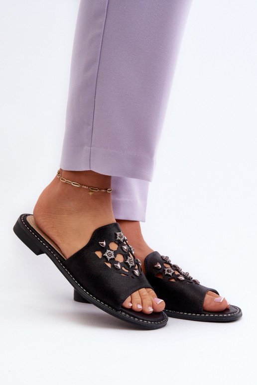 Shiny Women's Sandals With Decorations S.Barski KV27-063 Black