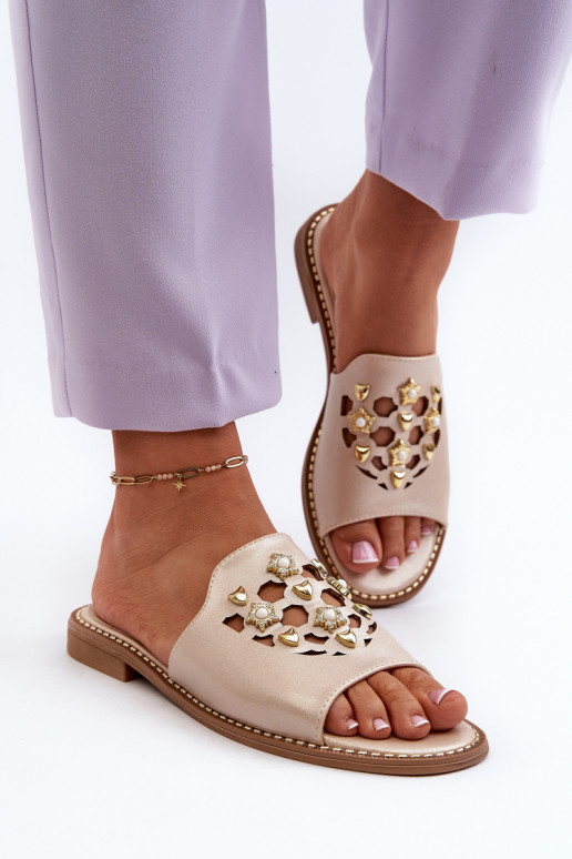 Shiny Women's Sandals with Decorations S.Barski KV27-063 Gold