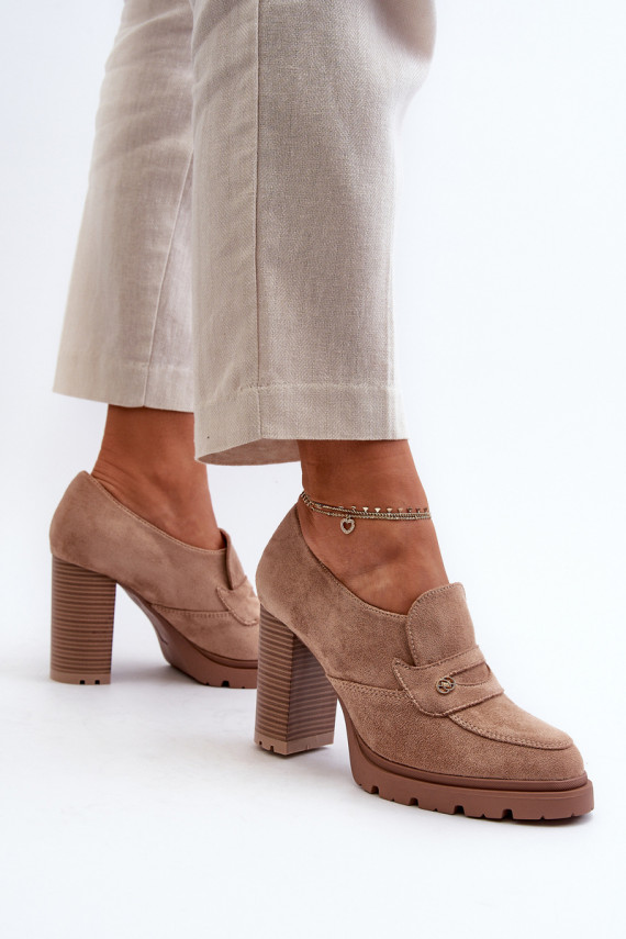 Women's Court Shoes with Block Heel Eco Suede Beige Larmaves