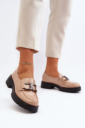 Beige Patent Women's Loafers Santtes 2
