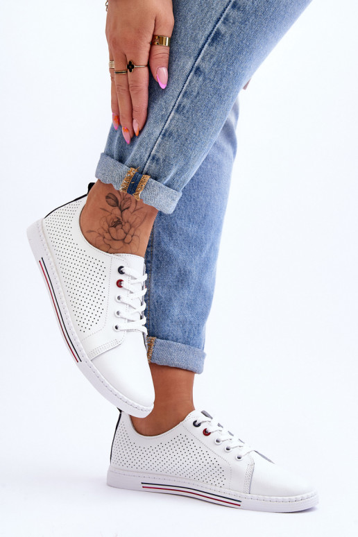 Women's White Leather Cutout Sneakers S.Barski LR952 Women's White Leather Cutout Sneakers S.Barski LR952